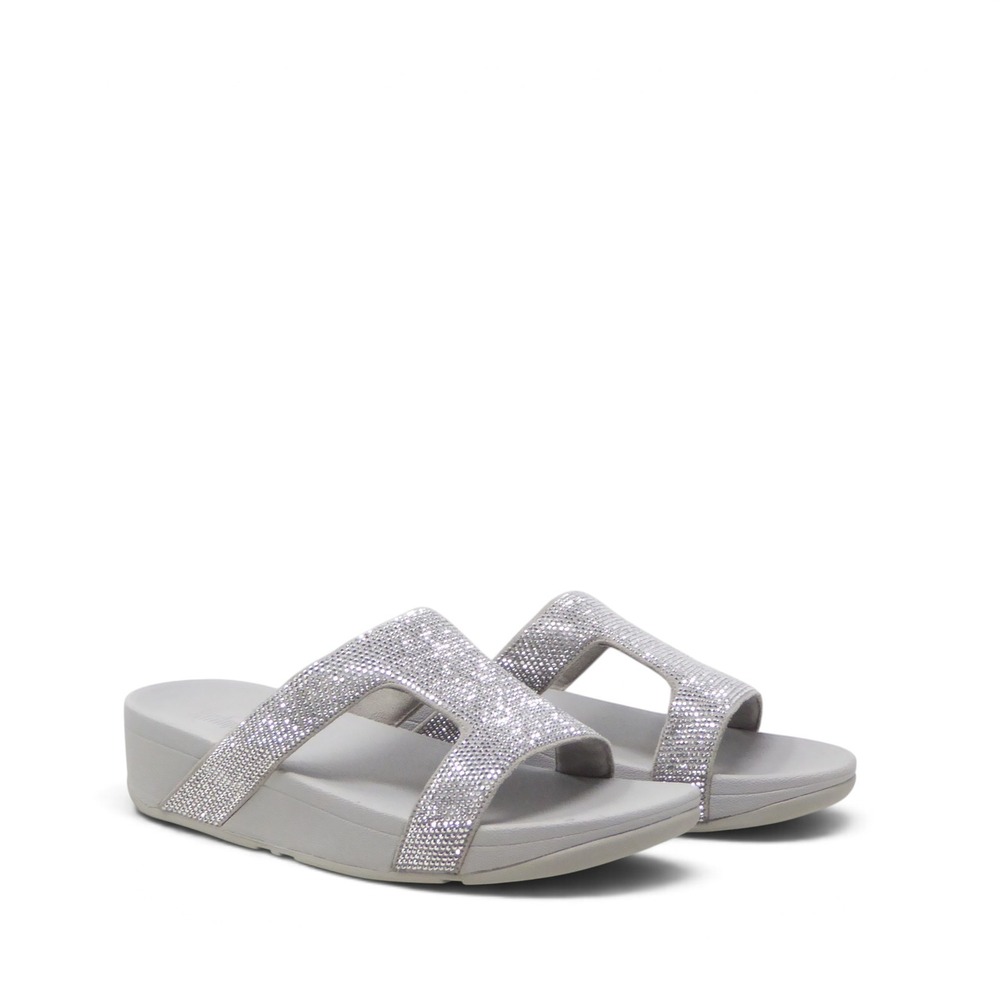 NEW FitFlop Women Marli Slides Silver Rhinestone Microfibre Size 9